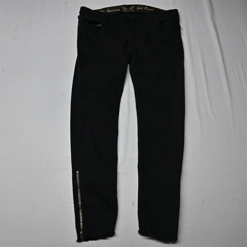 Robin's 42x34 Moto Zipper Skinny‎ Black Raw Hem Stretch Denim Mens Jeans
